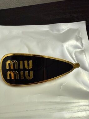 Miu Miu Black and Gold Logo Barrette